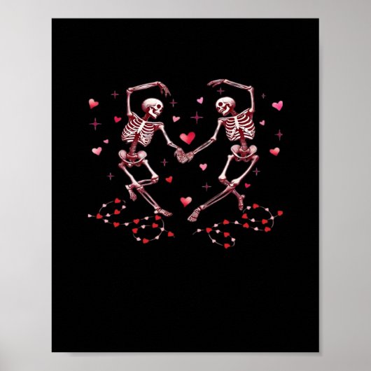 Poster Skeletons tenant les mains Coeur Valentines concep (Devant)