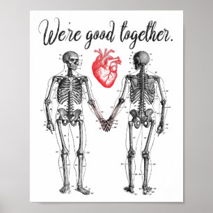 Poster Skeletons tenant les mains et le coeur Valentine
