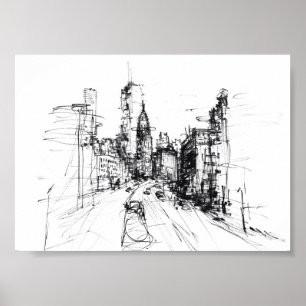Poster Sketch Cityscape moderne Abstrait - Premium