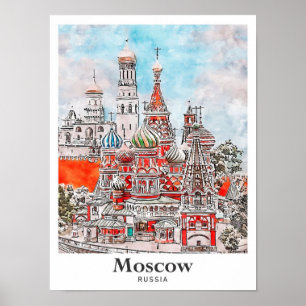 Poster Sketch D'Aquarelle De L'Architecture Russe De Mosc