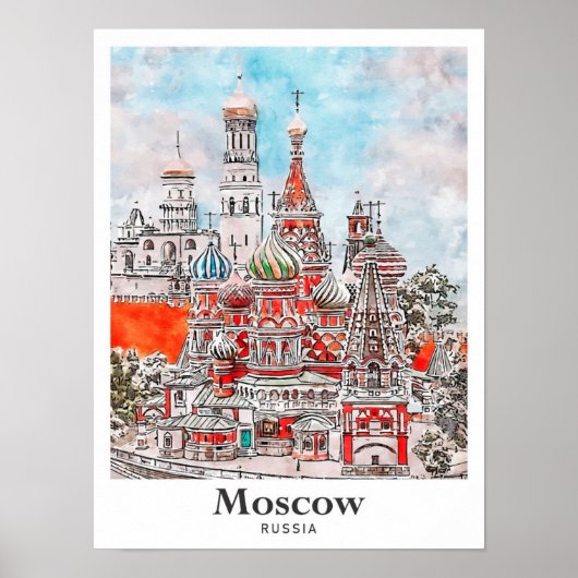 Poster Sketch D'Aquarelle De L'Architecture Russe De Mosc (Devant)
