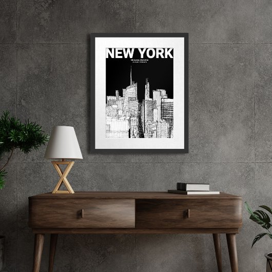 Poster Sketch de voyage en ligne Skyline Black & White mo
