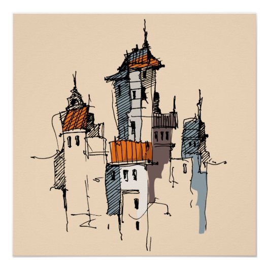 Poster Sketch du village italien (Devant)