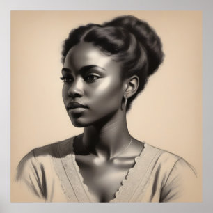 Poster Sketch vintage Black Woman Portrait