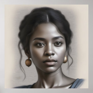 Poster Sketch vintage Black Woman Portrait