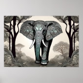 Poster Sketch Whimsical Elephant - Noir & Blanc avec (Devant)