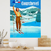 Poster Ski à Courchevel, femme sur ski, France (Cuisine)