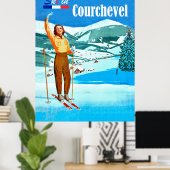 Poster Ski à Courchevel, femme sur ski, France (Bureau à domicile)