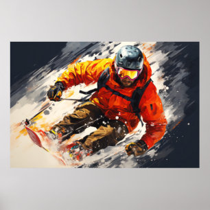 Poster Ski Action Sport Peinture Art Décor Abstrait