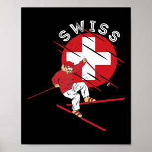 Poster Ski alpin suisse Schweiz Racines Drapeau de la Sui