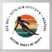 Poster Ski Big Sky, Montana - Femme Skier, Texte noir (Devant)