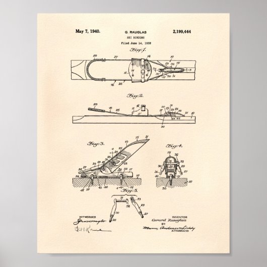 Poster Ski Binding 1940 Patent Art - Old Peper (Devant)