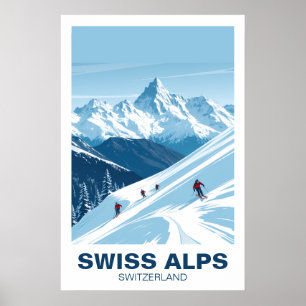 Poster Ski dans les Alpes suisses, Suisse Art de voyage v