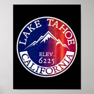 Poster Ski de Lake Tahoe Souvenir d'hiver Voyage Ski Cali