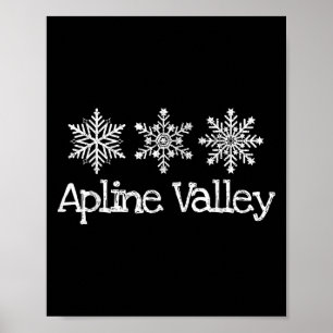 Poster Ski de montagne de la vallée alpine Ski Snowflakes