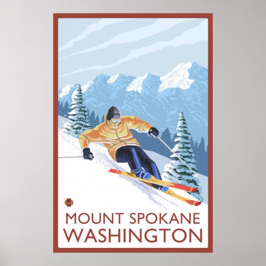 Poster Ski de neige - Mount Spokane, Washington (Devant)