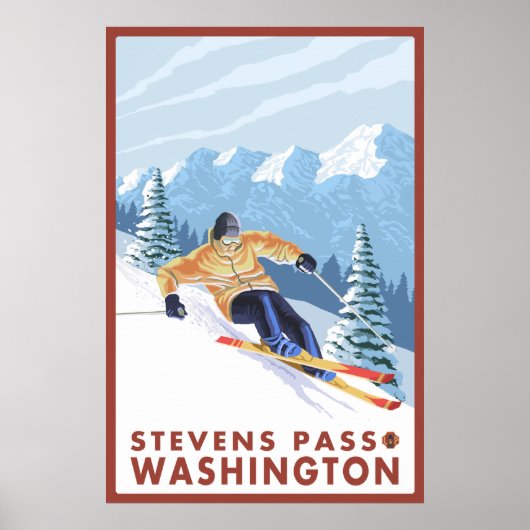 Poster Ski de neige - Stevens Pass, Washington (Devant)
