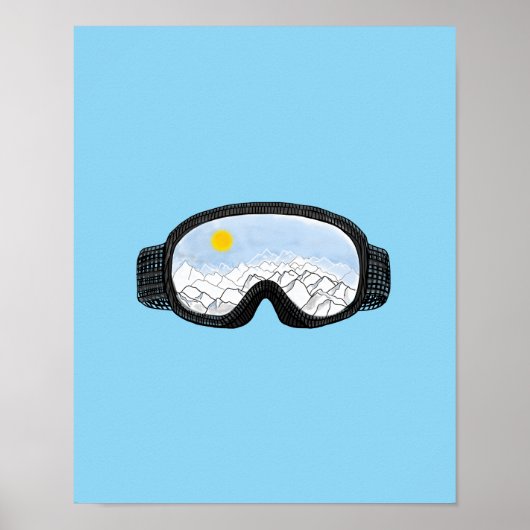 Poster Ski Goggles Mountain View Illustration Bleu clair (Devant)