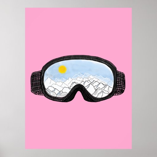 Poster Ski Goggles Mountain View Illustration rose (Devant)