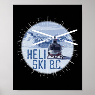 Poster Ski Héli B.c. Canada Hélicoptère Ski Extrême en Po