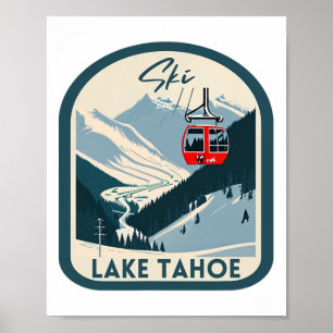 Poster Ski Lake Tahoe Retro Style Vintage Lake Tahoe Ski