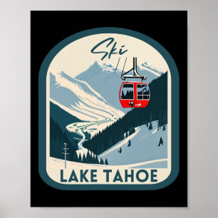Poster Ski Lake Tahoe Rétro Vintage Style Lake Tahoe Skii