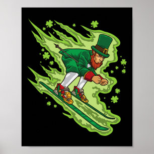Poster Ski Leprechaun - Sports d'hiver irlandais - Ski ne