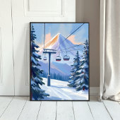 Poster Ski Lift | Mountain Winter Watercolor Skiing