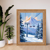 Poster Ski Lift | Mountain Winter Watercolor Skiing