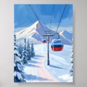 Poster Ski Lift | Snow Mountain Gondola Watercolor (Devant)