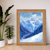 Poster Ski Mountain | Blue Watercolor Mountain Range