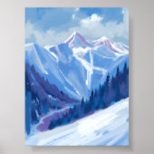 Poster Ski Mountain | Blue Watercolor Mountain Range (Devant)