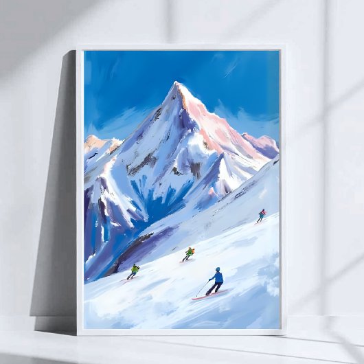 Poster Ski Mountain Slopes Winter Watercolor