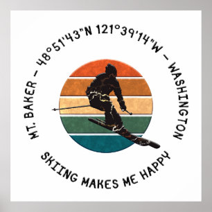 Poster Ski Mt. Baker, Washington - Man Skier, Texte noir