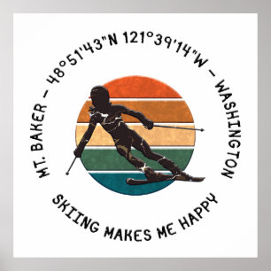 Poster Ski Mt. Baker, Washington - Woman Skier Texte noir