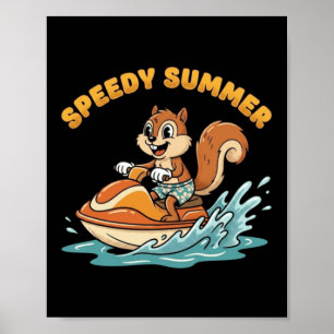 Poster Ski nautique écureuil vintage été rapide rétro