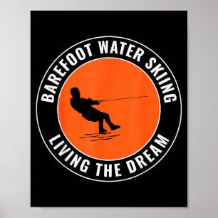 Poster Ski nautique pieds nus en bateau à moteur eau