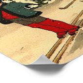 Poster Ski pour enfants, scène hivernale vintage (Coin)