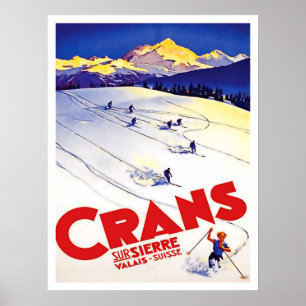 Poster Ski-run en colline de Crans, Suisse, voyage