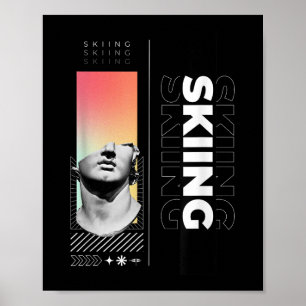 Poster Ski Statue grecque Sports d'hiver Montagne des nei