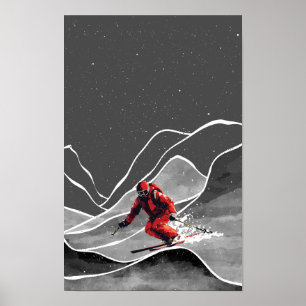 Poster Ski sur la montagne enneigée