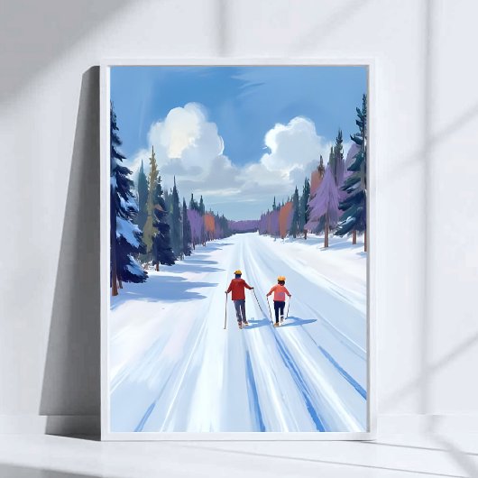 Poster Ski Trail | Mountain Skiing Watercolor Winter