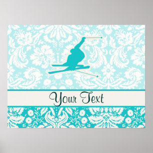Poster Ski turquoise de neige