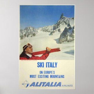 Poster Ski vintage Italie Alitalia Airlines Voyage
