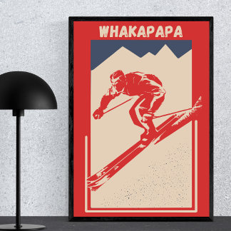Poster Ski vintage Nouvelle-Zélande Alpine Resort Whakapa