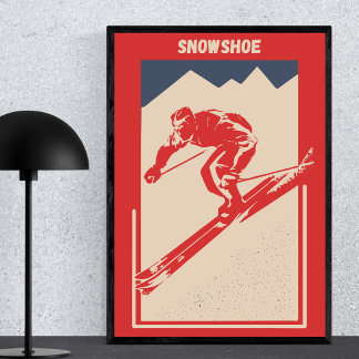 Poster Ski vintage West Virginia Mountain Resort Snowshoe