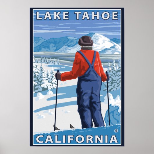 Poster Skier Admiring - Lac Tahoe, Californie (Devant)