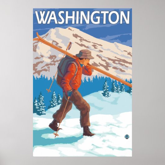 Poster Skier Carrying Snow Skis - Washington (Devant)