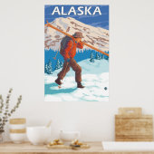 Poster Skier transportant ski de neige - Alaska (Cuisine)