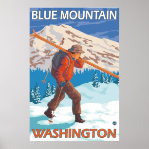 Poster Skier transportant ski de neige - Blue Mountain, W